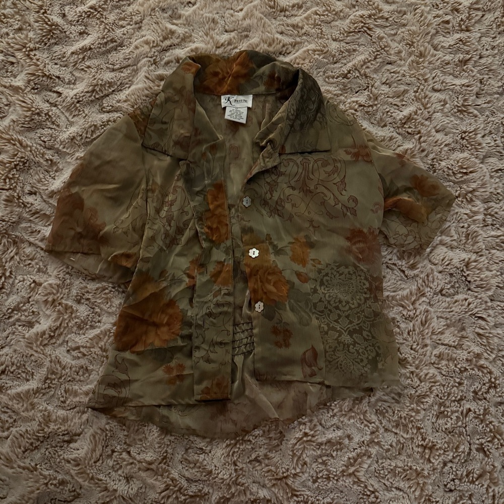 Green and Brown Floral Patterned Shirt